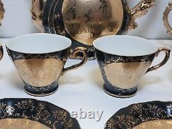 Vintage Renaissance Hand Painted Black Teapot w Embossed Gold Fairy Design