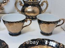 Vintage Renaissance Hand Painted Black Teapot w Embossed Gold Fairy Design