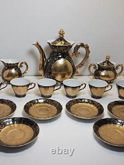 Vintage Renaissance Hand Painted Black Teapot w Embossed Gold Fairy Design