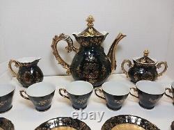 Vintage Renaissance Hand Painted Black Teapot w Embossed Gold Fairy Design