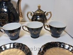 Vintage Renaissance Hand Painted Black Teapot w Embossed Gold Fairy Design