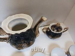 Vintage Renaissance Hand Painted Black Teapot w Embossed Gold Fairy Design