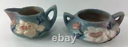 Vintage Roseville Magnolia Blue Teapot Creamer Sugar Bowl Set