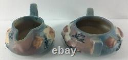 Vintage Roseville Magnolia Blue Teapot Creamer Sugar Bowl Set