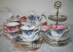 Vintage Royal Albert Moonlight Rose 23-Piece Tea Set inc Teapot & Cake Stand NEW