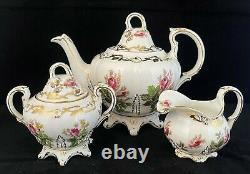 Vintage Royal Chelsea England Bone China Moss Rose TEAPOT SUGAR BOWL CREAMER SET