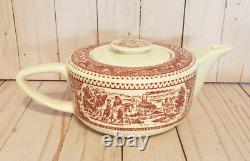 Vintage Royal Ironstone Memory Lane Pink Teapot, Creamer, Sugar, 4 Cup & Saucers