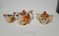 Vintage! Rudolph Red-nosed Reindeer Tea Set Tea Pot, Creamer, Sugar Bowl