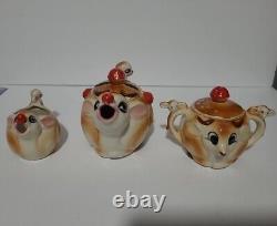 Vintage! Rudolph Red-nosed Reindeer Tea Set Tea Pot, Creamer, Sugar Bowl