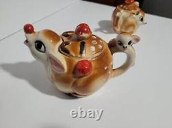 Vintage! Rudolph Red-nosed Reindeer Tea Set Tea Pot, Creamer, Sugar Bowl