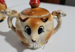 Vintage! Rudolph Red-nosed Reindeer Tea Set Tea Pot, Creamer, Sugar Bowl