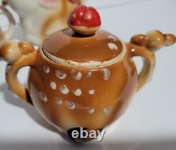 Vintage! Rudolph Red-nosed Reindeer Tea Set Tea Pot, Creamer, Sugar Bowl