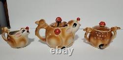 Vintage! Rudolph Red-nosed Reindeer Tea Set Tea Pot, Creamer, Sugar Bowl