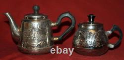 Vintage Russian metal tea set teapot and creamer