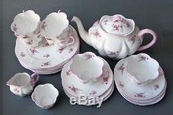 Vintage SHELLEY Rose Spray Tea Set with TEAPOT Fine Bone China Service for 6