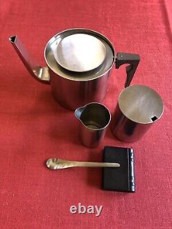 Vintage STELTON Stainless CYLINDA Teapot, Creamer & Sugar DENMARK