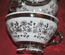 Vintage STUNNING White with Silver Trim Tea Pot Set Gareis Waldsassen Bavaria