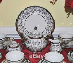 Vintage STUNNING White with Silver Trim Tea Pot Set Gareis Waldsassen Bavaria