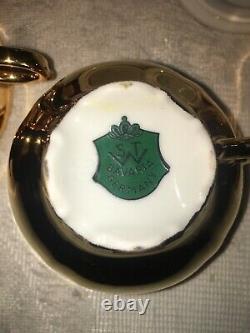 Vintage STW Bavaria Tea Set Germany24 K Gold Plate Teapot Creamer Sugar 3 Cups