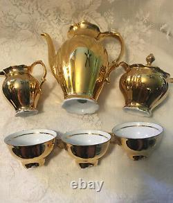 Vintage STW Bavaria Tea Set Germany24 K Gold Plate Teapot Creamer Sugar 3 Cups
