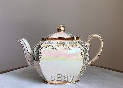 Vintage Sadler England Cube Teapot #2558 Cream Sugar Set Iridescent Gold Trim