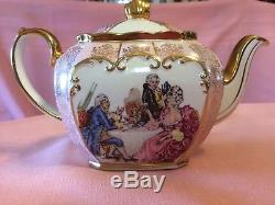 Vintage Sadler England Cube Teapot Cream Sugar Set victorian Gold Trim