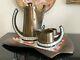 Vintage Salvador Teran Mexican Handwrought Mosaic And Brass Teapot And Tray Set