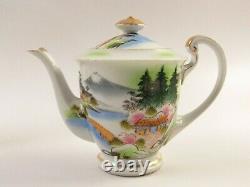 Vintage Scenic Oriental China Serving Set, Teapot, Creamer, Sugar, Platter CA179