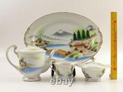 Vintage Scenic Oriental China Serving Set, Teapot, Creamer, Sugar, Platter CA179