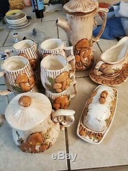 Vintage Set Arnels Mushroom Carafe Teapot Mugs Butter Dish Gravy Boat RARE