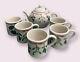 Vintage Set Hartstone Big Teapot & 5 Mugs Holly Holiday Christmas Ironstone Usa