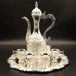 Vintage Set Tea Turkish Cups Home Decor with WithPot 6 Cups Teapots Silver