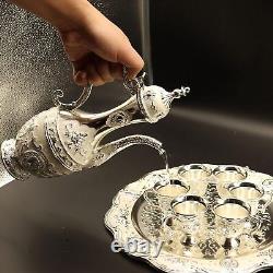 Vintage Set Tea Turkish Cups Home Decor with WithPot 6 Cups Teapots Silver