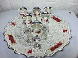 Vintage Set Tea Turkish Cups Home Decor with WithPot 6 Cups Teapots White and red