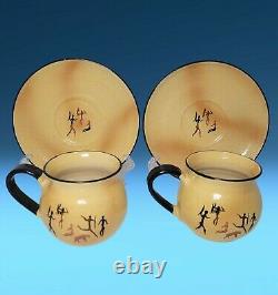 Vintage Sgrafitto Art Pottery 9-Pc Tea Set Teapot Sugar Creamer Teacups Saucers