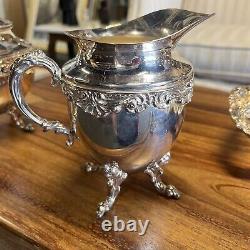 Vintage Sheridan Silver on Copper 7pc Silver Plated Tea Set Tray 3 Pots Creamer