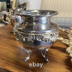 Vintage Sheridan Silver on Copper 7pc Silver Plated Tea Set Tray 3 Pots Creamer