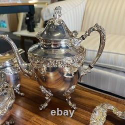 Vintage Sheridan Silver on Copper 7pc Silver Plated Tea Set Tray 3 Pots Creamer