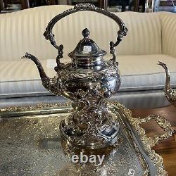 Vintage Sheridan Silver on Copper 7pc Silver Plated Tea Set Tray 3 Pots Creamer