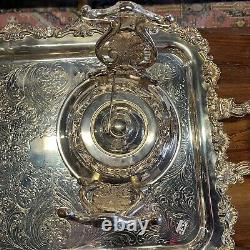 Vintage Sheridan Silver on Copper 7pc Silver Plated Tea Set Tray 3 Pots Creamer