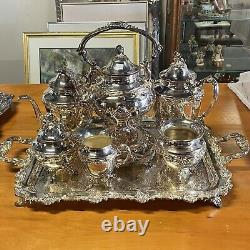 Vintage Sheridan Silver on Copper 7pc Silver Plated Tea Set Tray 3 Pots Creamer