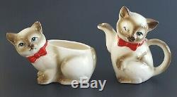 Vintage Siamese Cat Teapot Sugar Creamer Set Kittens Made in Japan Art Pottery