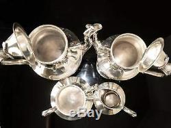 Vintage Silver Plate Tea Set Melon Finial Coffee Pot Teapot Creamer Sugar 4 Pcs