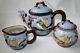 Vintage Sky Blue Cockatiel Tea Pot, Creamer & Sugar
