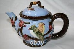 Vintage Sky Blue Cockatiel Tea Pot, Creamer & Sugar