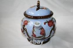 Vintage Sky Blue Cockatiel Tea Pot, Creamer & Sugar