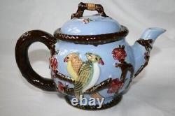 Vintage Sky Blue Cockatiel Tea Pot, Creamer & Sugar