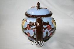 Vintage Sky Blue Cockatiel Tea Pot, Creamer & Sugar