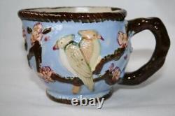 Vintage Sky Blue Cockatiel Tea Pot, Creamer & Sugar