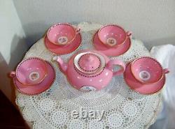 Vintage Spode Copelands England Pink Teapot with 4 Cups and Saucers